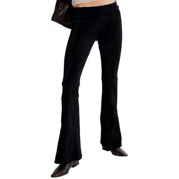 Free People Penny Pull-On Chevron Velvet Flared Pants - Picture 5 of 6